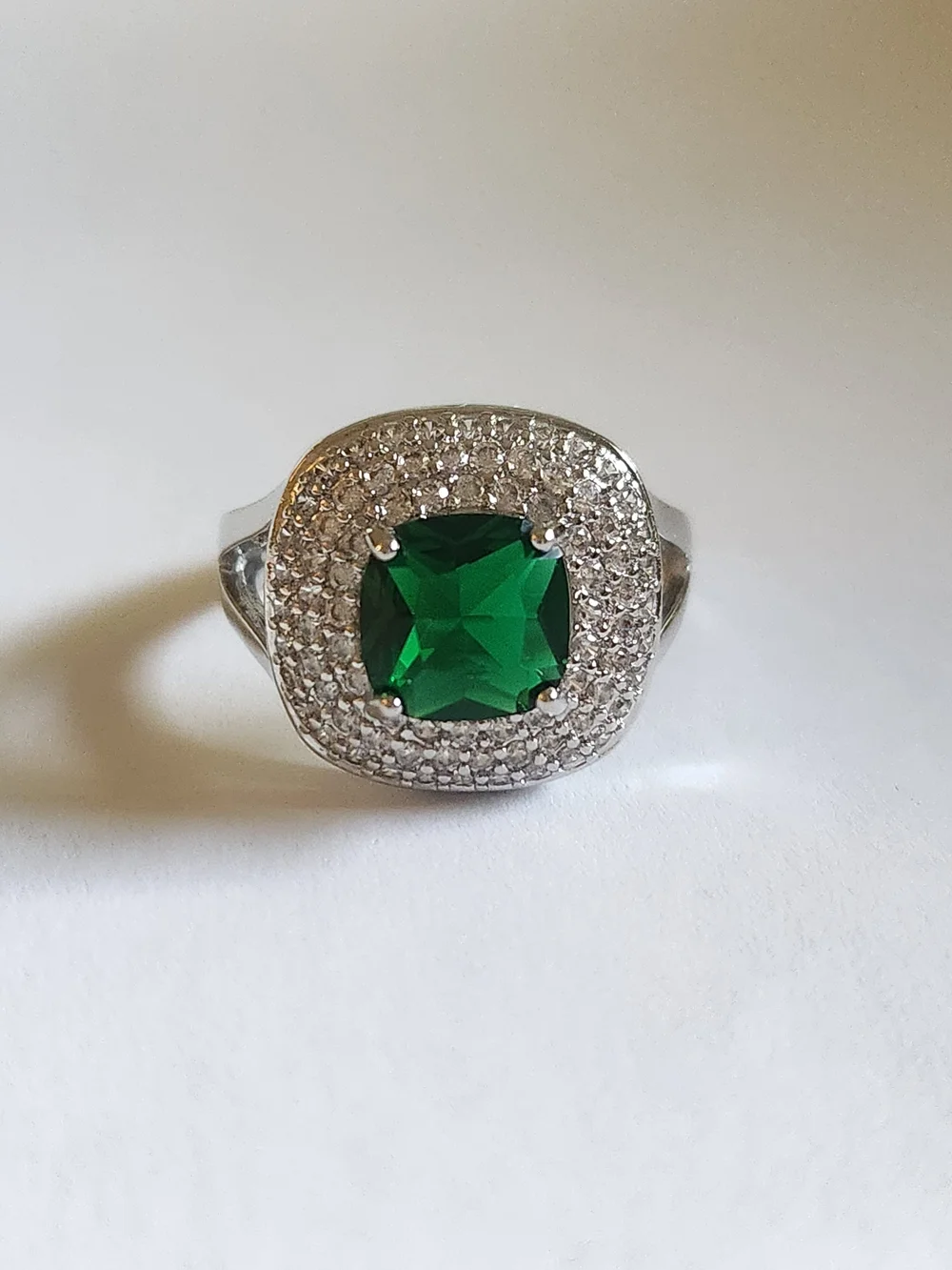 New 925 Silver Cushion Cut Emerald Diamond Adjustable Ring